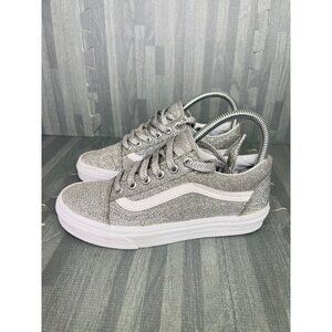Vans Old Skool Low Top Glitter Metallic Silver Sparkle Sneakers Womens Size 6
